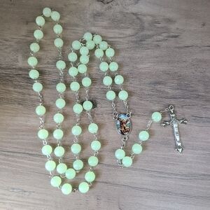 St. Michael glow in the dark rosary necklace, rosary, cross, Prayer Beads
